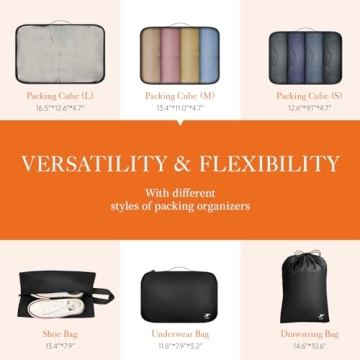 HOTOR Packing Cubes for Suitcases - 6 Pieces, Light Packing Cubes for Travel, Premium Suitcase Organizer Bags Set, Space-Saving Luggage Organizers, Travel Accessories and Essentials, Black