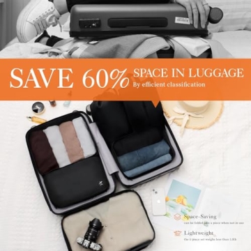 HOTOR Packing Cubes for Suitcases - 6 Pieces, Light Packing Cubes for Travel, Premium Suitcase Organizer Bags Set, Space-Saving Luggage Organizers, Travel Accessories and Essentials, Black