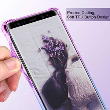 Samsung Galaxy Note 9 Case,Clear Note 9 Case Shockproof TPU Bumper Cases Non Slip Scratch Resistant PC Hard Back Protective Case Cover for Galaxy Note 9 -Purple Blue