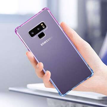Samsung Galaxy Note 9 Case,Clear Note 9 Case Shockproof TPU Bumper Cases Non Slip Scratch Resistant PC Hard Back Protective Case Cover for Galaxy Note 9 -Purple Blue