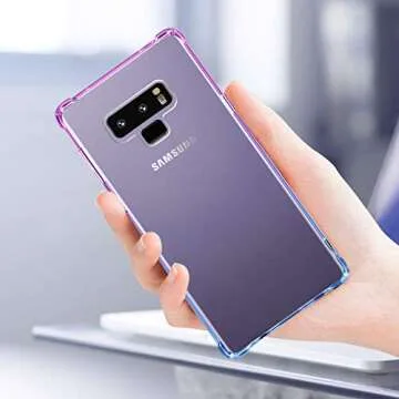 Samsung Galaxy Note 9 Case,Clear Note 9 Case Shockproof TPU Bumper Cases Non Slip Scratch Resistant PC Hard Back Protective Case Cover for Galaxy Note 9 -Purple Blue