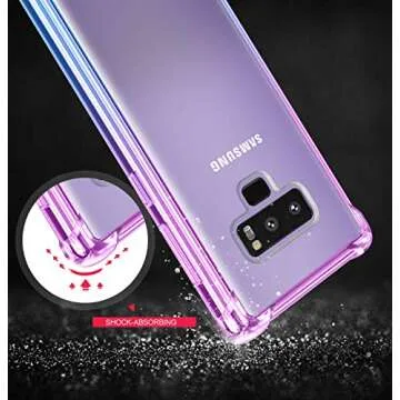 Samsung Galaxy Note 9 Case,Clear Note 9 Case Shockproof TPU Bumper Cases Non Slip Scratch Resistant PC Hard Back Protective Case Cover for Galaxy Note 9 -Purple Blue