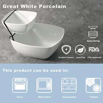 Buyajuju Chip and Dip Serving Set, 2 Tier Chip and Dip Bowls with Stand, Tiered Serving Stand, Food Server Display for Parties, Entertaining