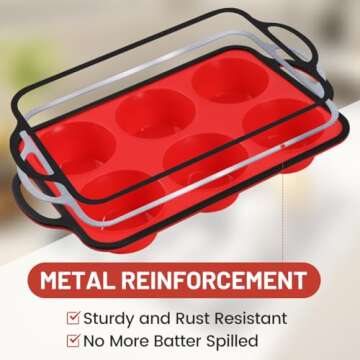 Large Muffin Pan, Metal Reinforced Frame 3.5 Inch Jumbo Silicone Cupcake Pan 6 Cups Large Muffin Pan...