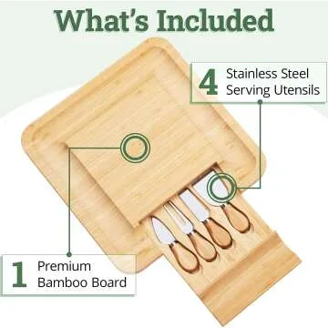 Bamboo Cheese Board Set with Knife & Accessories