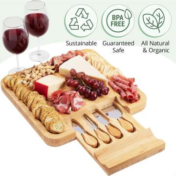 Bamboo Cheese Board Set with Knife & Accessories