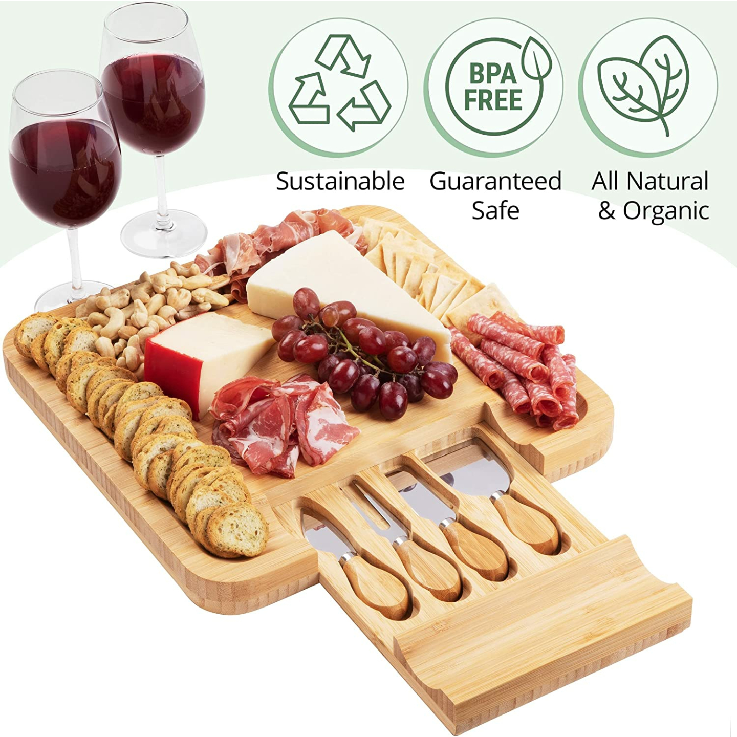 Bamboo Cheese Board Set with Knife & Accessories