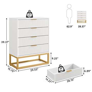 Tribesigns 8 Drawer Chest - Modern White Gold Storage Dresser
