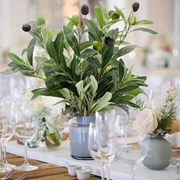 OurWarm 10pcs Olive Tree Branches Artificial Olive Plant Branches Fruits Silk Olive Leaves Decor for Home Garden Office Wedding Greenery Decorations, 12" Tall