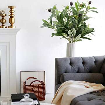 OurWarm 10pcs Olive Tree Branches Artificial Olive Plant Branches Fruits Silk Olive Leaves Decor for Home Garden Office Wedding Greenery Decorations, 12" Tall