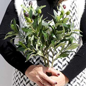OurWarm 10pcs Olive Tree Branches Artificial Olive Plant Branches Fruits Silk Olive Leaves Decor for Home Garden Office Wedding Greenery Decorations, 12" Tall