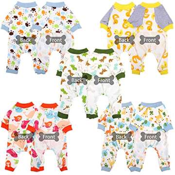 URATOT 5 Pieces Puppy Dog Pajamas Pet Jumpsuit Soft Puppy Rompers Pet Dog Cute Clothes Onesies Puppy Bodysuits for Pet Puppy Dog Cat, 5 Styles (Large)