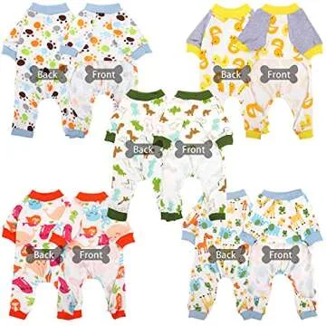 URATOT 5 Pieces Puppy Dog Pajamas Pet Jumpsuit Soft Puppy Rompers Pet Dog Cute Clothes Onesies Puppy Bodysuits for Pet Puppy Dog Cat, 5 Styles (Large)