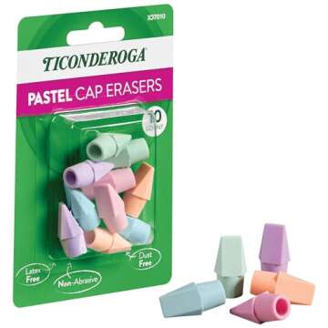 Ticonderoga Pastel Pencil Cap Erasers, 10 Count