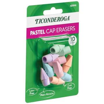 Ticonderoga Pastel Pencil Cap Erasers, 10 Count