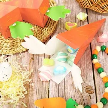 Whaline 24Pcs Easter Treat Boxes Carrot Shaped Cookie Candy Boxes 3D Carrot Cardboard Box Easter Paper Gift Container for Easter Spring Cookie Goodie Candy Sweet Decorations Party Favors Supplies