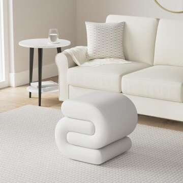 LETESA Modern Velvet Upholstered Ottoman, Exquisite Small End Table, Soft Foot Stool with S-Shape, D...