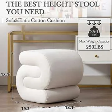 LETESA Modern Velvet Upholstered Ottoman, Exquisite Small End Table, Soft Foot Stool with S-Shape, Dressing Makeup Chair, Comfortable Seat for Living Room, Bedroom, Entrance (White, S-Shape)