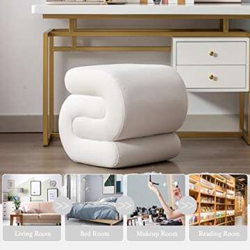LETESA Modern Velvet Upholstered Ottoman, Exquisite Small End Table, Soft Foot Stool with S-Shape, Dressing Makeup Chair, Comfortable Seat for Living Room, Bedroom, Entrance (White, S-Shape)