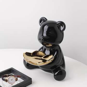 VISIBLE Ceramic Bear Figurines Statue Key Holder Bowl Tray, Bear Sculpture Tray for Modern Home Entr...