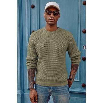 PJ PAUL JONES Sweaters for Men Crewneck Cable Knit Waffle Textured Pullover Sweater Men Green