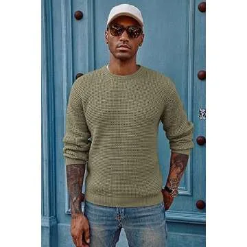 PJ PAUL JONES Sweaters for Men Crewneck Cable Knit Waffle Textured Pullover Sweater Men Green