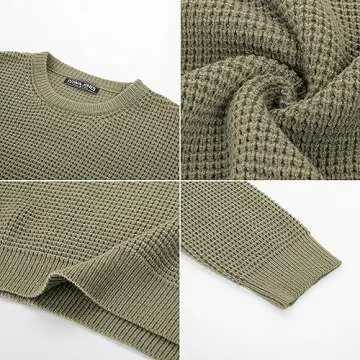 PJ PAUL JONES Sweaters for Men Crewneck Cable Knit Waffle Textured Pullover Sweater Men Green