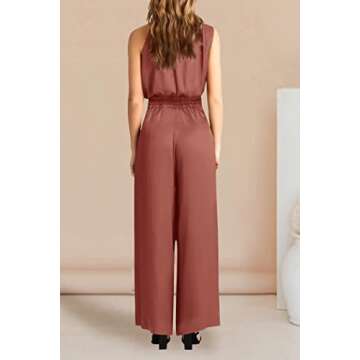 PRETTYGARDEN Women's 2 Piece Outfits 2025 Summer Casual Sleeveless Mock Neck Crop Tops Wide Leg Pants Set (Brown Red,Large)