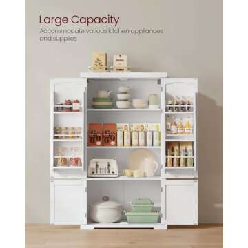 VASAGLE Pantry Cabinet, 15.7 x 30 x 53.5 Inches, Freestanding Tall Cupboard Storage Cabinet, 2 Cabinets, 2 Adjustable Shelves, 6 Door Shelves, for Living Room, Kitchen, White UBBC671W01
