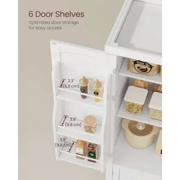 VASAGLE Pantry Cabinet, 15.7 x 30 x 53.5 Inches, Freestanding Tall Cupboard Storage Cabinet, 2 Cabinets, 2 Adjustable Shelves, 6 Door Shelves, for Living Room, Kitchen, White UBBC671W01