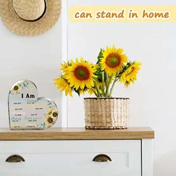 Sunflowers Gifts for Women Christian Gift for Office Inspirational Gift Prayers Religious Gift Scripture Motivational Gift Flower Decor Positive Table Decor Keepsake Paperweight (Vivid Style)