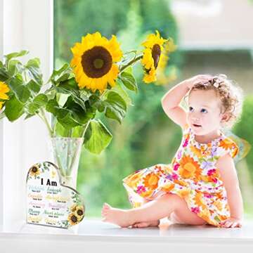 Sunflowers Gifts for Women Christian Gift for Office Inspirational Gift Prayers Religious Gift Scripture Motivational Gift Flower Decor Positive Table Decor Keepsake Paperweight (Vivid Style)