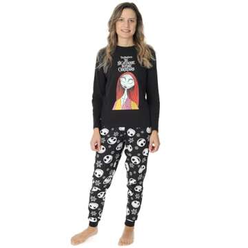 Disney The Nightmare Before Christmas Womens Pajamas | Jack Skellington Sally Halloween Matching Lon...
