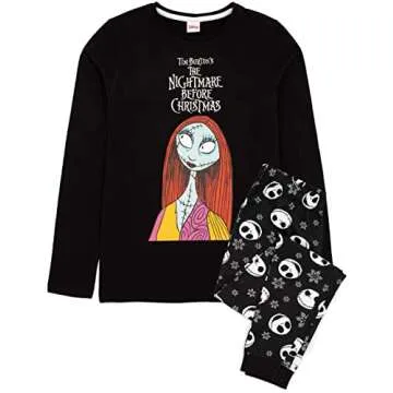 Disney The Nightmare Before Christmas Womens Pajamas | Jack Skellington Sally Halloween Matching Long Sleeve Long Leg PJ Set