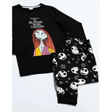 Disney The Nightmare Before Christmas Womens Pajamas | Jack Skellington Sally Halloween Matching Long Sleeve Long Leg PJ Set