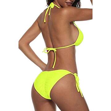Women Two Piece Bikini Swimsuit Sexy Swimwear Halter String Triangle Bikini Sets Lemon S