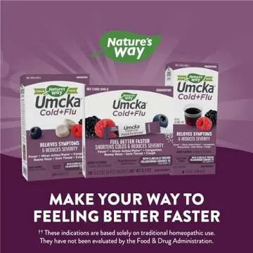 Nature's Way Cold + Flu Relief FastActives, Umcka, Homeopathic, Fever, Sore Throat, Cough, Congestion, Body Aches, Phenylephrine Free, Non-Drowsy, Berry Flavored, 10 Packets (Packaging May Vary)