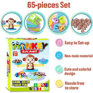 CozyBomB™ Monkey Scale Balance Counting Toys Math Games STEM Preschool Educational Toys for 3 4 5 Year olds Math Educational Kindergarten Number Learning Games Gifts for Boy Girl Birthdays Christmas