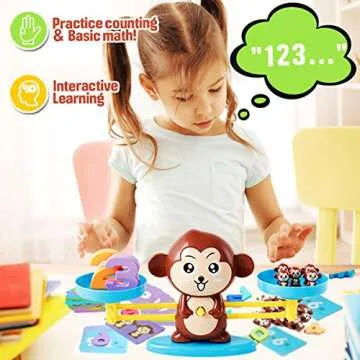 CozyBomB™ Monkey Scale Balance Counting Toys Math Games STEM Preschool Educational Toys for 3 4 5 Year olds Math Educational Kindergarten Number Learning Games Gifts for Boy Girl Birthdays Christmas