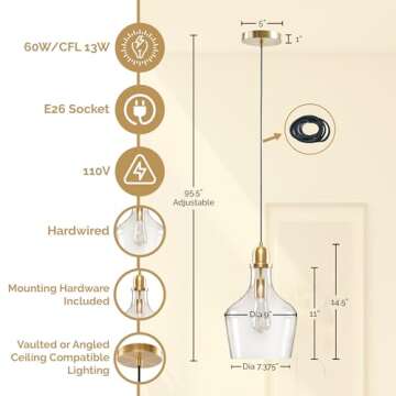 Hampton Hill Auburn Pendant Kitchen Lighting for Dining Room, Industrial Kitchen Lights, Hand-blown ...