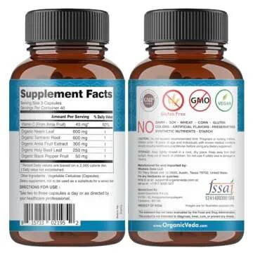 Organic Veda Neem & Turmeric Capsules with Amla Fruit, Tulsi, Holy Basil, Black Pepper Extract - Imm...