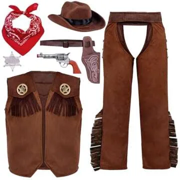 Spooktacular Creations Halloween Cowboy Costume for Boys, Kids Brown Western Costume, Deluxe Cowboy Outfit Set with Hat for Toddler Halloween Dress-up, RolePlay Themed Party (3T, 3-4 yrs)