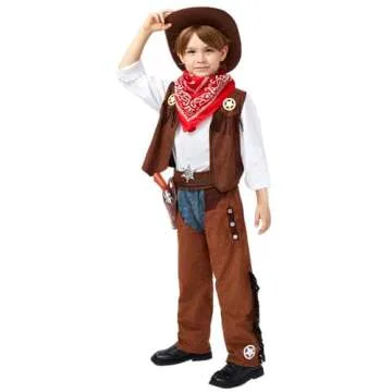Spooktacular Creations Halloween Cowboy Costume for Boys, Kids Brown Western Costume, Deluxe Cowboy Outfit Set with Hat for Toddler Halloween Dress-up, RolePlay Themed Party (3T, 3-4 yrs)