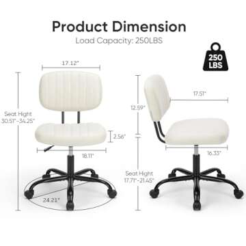 DUMOS Armless Home Office Desk Chair - Ergonomic & Space-Saving