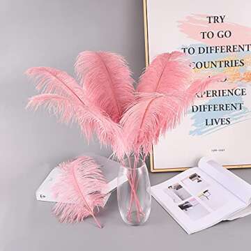 Ballinger Lotus Pink Ostrich Feathers - Making Kit 10Pcs 28 inch Long Ostrich Feathers Bulk for Wedd...