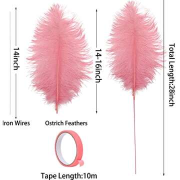 Ballinger Lotus Pink Ostrich Feathers - Making Kit 10Pcs 28 inch Long Ostrich Feathers Bulk for Wedding Party Centerpieces, Vase Floral Arrangement and Home Decor