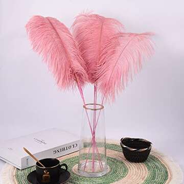 Ballinger Lotus Pink Ostrich Feathers - Making Kit 10Pcs 28 inch Long Ostrich Feathers Bulk for Wedding Party Centerpieces, Vase Floral Arrangement and Home Decor