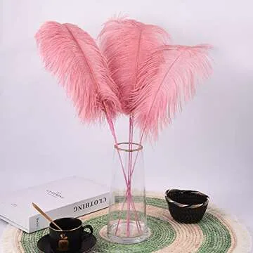 Ballinger Lotus Pink Ostrich Feathers - Making Kit 10Pcs 28 inch Long Ostrich Feathers Bulk for Wedding Party Centerpieces, Vase Floral Arrangement and Home Decor