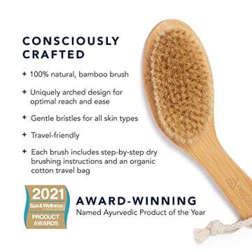 Conscious Coconut Dry Brush - Sustainable Bamboo Body Scrub Brush with Travel Bag for Optimal Skin H...