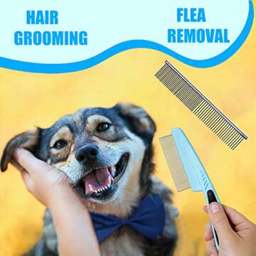 MASTER QUEEN Dog Grooming Kit - 5 Pieces: Slicker Brush, Shedding Brush, Puppy Brush, Flea Comb, and Detangler Hair Brush Set in Blue